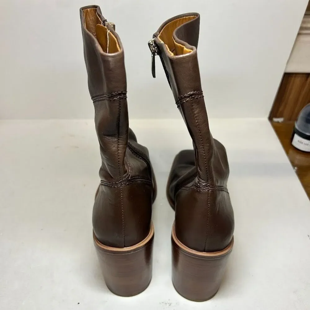 Franco Sarto Womens 11 M Dark Brown Leather Stevie Mid Shaft Boots NIB QV7